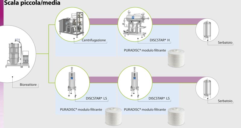 chiarificazione di mab e cellule di mammifero. approccio tradizionale di chiarificazione, piccola e media scala